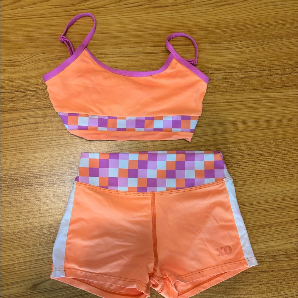 XO Brand Orange and Pink Checkered Set. Size 6x/7